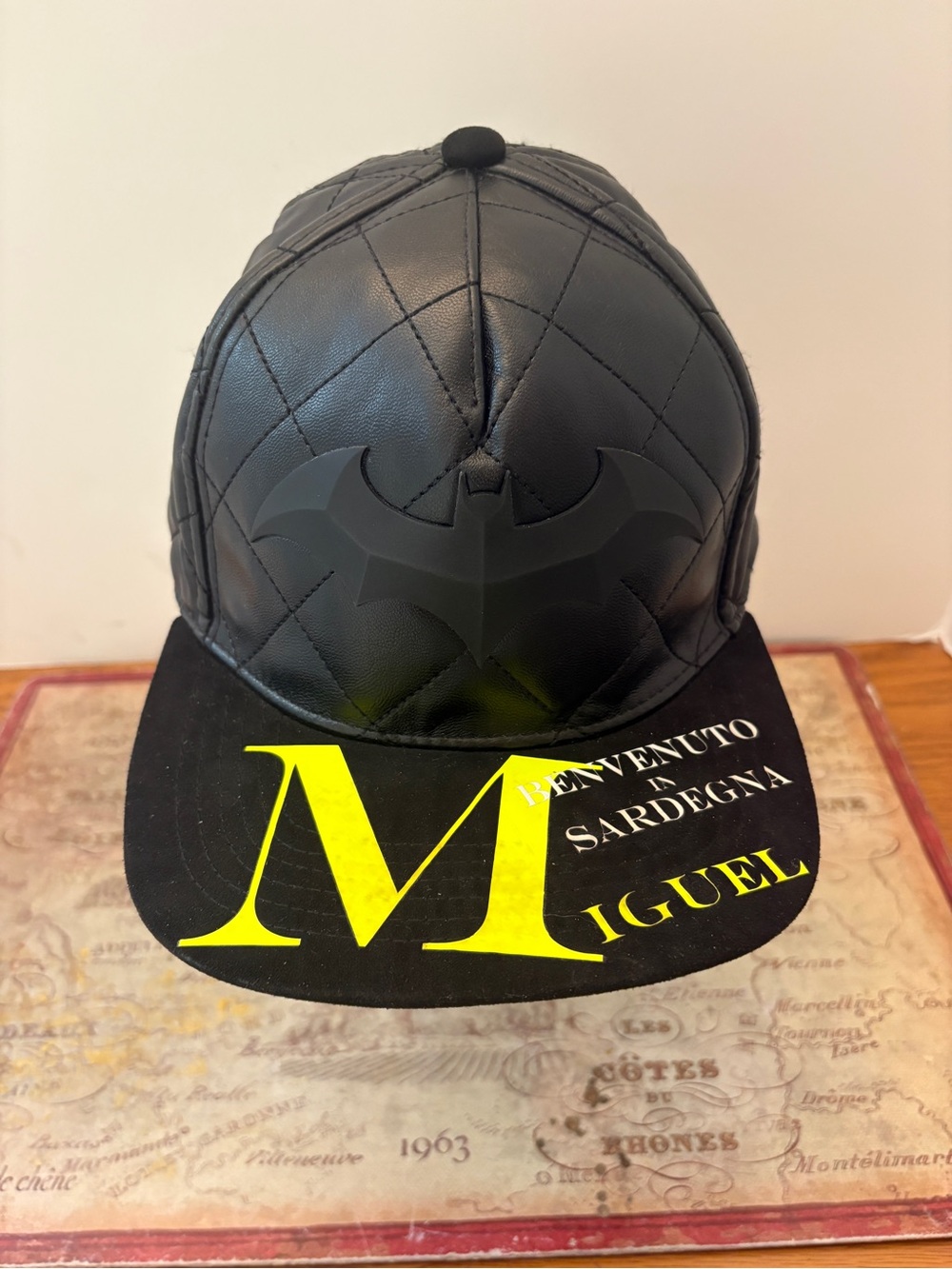 Customized Quilted Leather Batman Snapback Hat - $25
